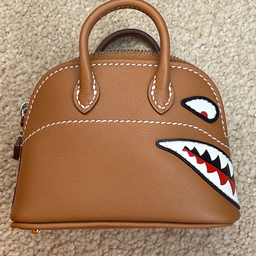 Hermès Mini Bolide Shark Bag Charm Black and White Swift Palladium Hardware  NIB - Picture 14 of 16